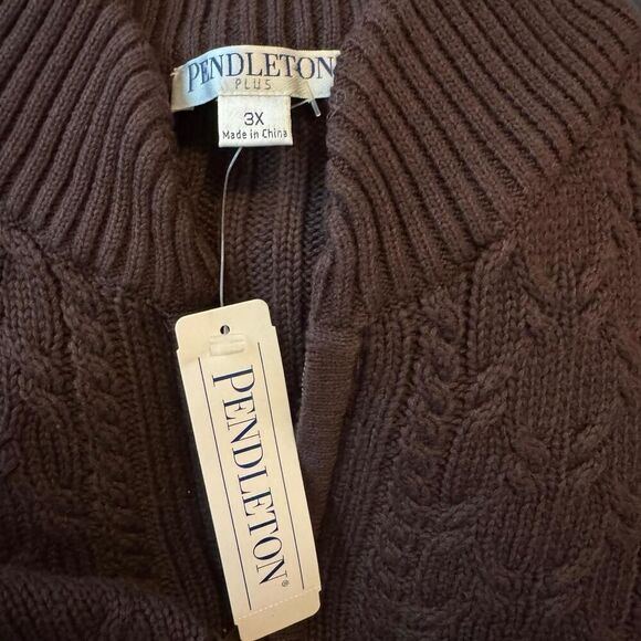 NWT Pendleton Plus Women’s 3X Brown Cable Knit 100% Cotton Zip Vest Sleeveless - Picture 2 of 5